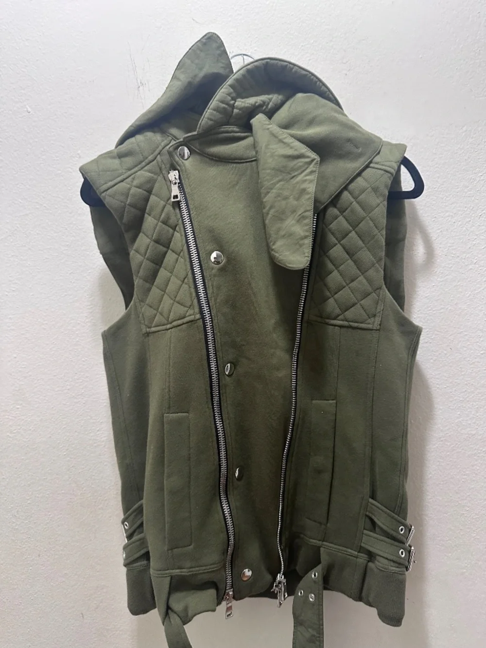 Title: Balmain Paris Napoleon Hooded Quilted Vest Olive M